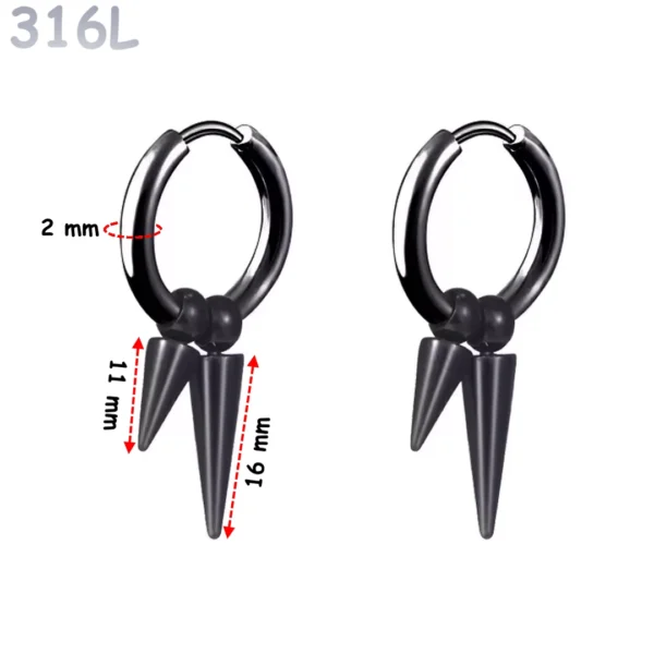 Créoles Double Spike Punk Acier Chirurgical Noir PVD Créoles Double Spike Punk Acier Chirurgical Noir PVD.