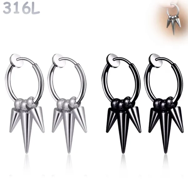 Créoles Faux Piercing Triple Pointes Acier 316L.