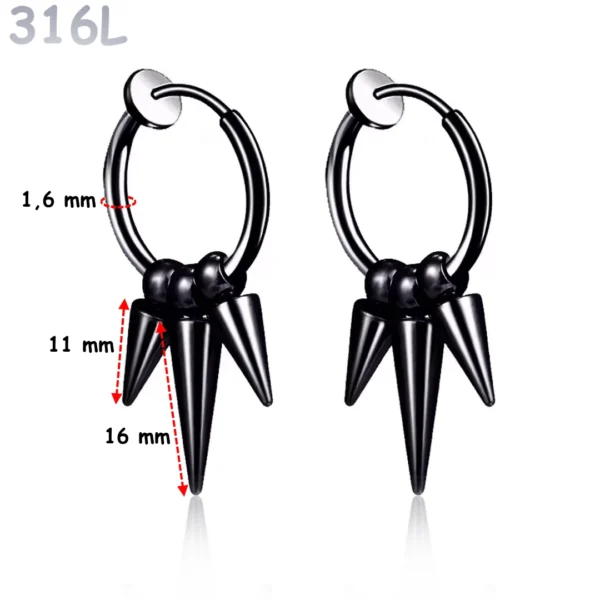 Créoles Faux Piercing Triple Pointes Acier 316L Noir PVD Créoles Faux Piercing Triple Pointes Acier 316L Noir PVD
