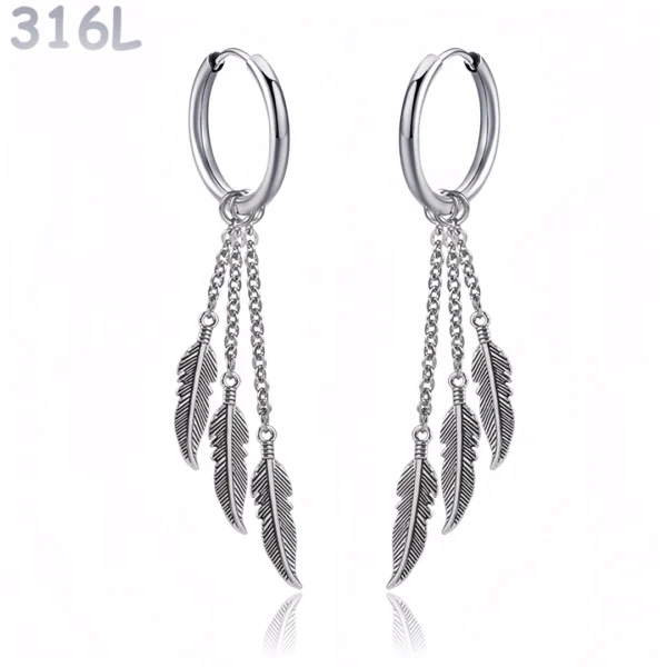 Créoles Plumes Pendantes Acier 316L Clicker.