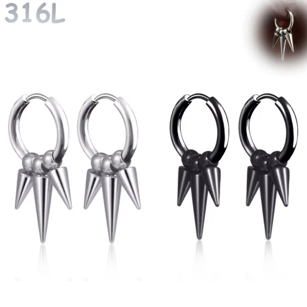 Créoles Triple Spike Punk Acier 316L Clicker.