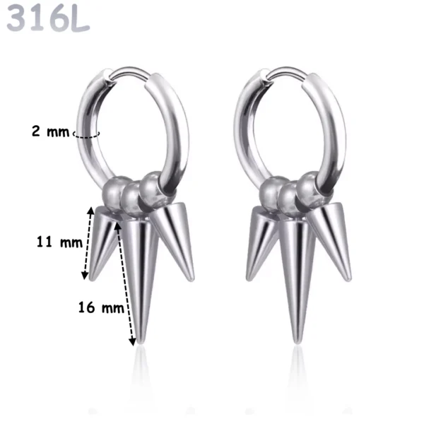 Créoles Triple Spike Punk Acier 316L Poli Créoles Triple Spike Punk Acier 316L Poli