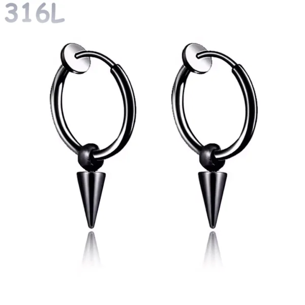 Créoles à Pointe Conique 11 mm Oreilles Non Percées Acier 316L Noir PVD Créoles à Pointe Conique 11 mm Oreilles Non Percées Acier 316L Noir PVD