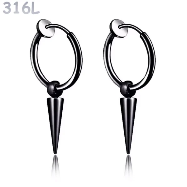 Créoles à Pointe Conique 16 mm Oreilles Non Percées Acier 316L Noir PVD Créoles à Pointe Conique 16 mm Oreilles Non Percées Acier 316L Noir PVD
