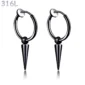 Créoles à Pointe Conique 16 mm Oreilles Non Percées Acier 316L Noir PVD