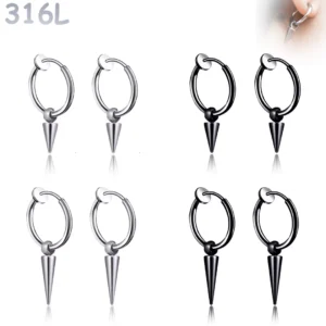 Créoles à Pointe Conique Oreilles Non Percées Acier 316L.