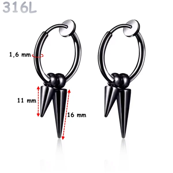 Faux Piercing Créoles Double Spike Acier 316L Noir PVD Faux Piercing Créoles Double Spike Acier 316L Noir PVD.