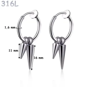 Faux Piercing Créoles Double Spike Acier 316L Poli.