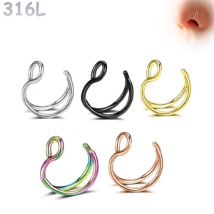 Faux Piercing Narine Double Anneau Acier 316L.