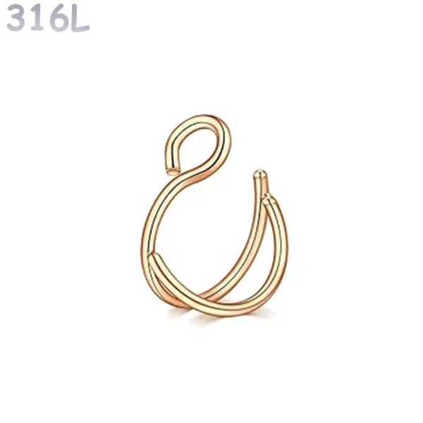 Faux Piercing Narine Double Anneau Acier 316L Or Rose PVD Faux Piercing Narine Double Anneau Acier 316L Or Rose PVD.