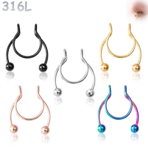 Faux Piercing Nez Septum Fer à Cheval à Billes Acier 316L.
