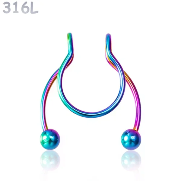 Faux Piercing Nez Septum Fer à Cheval à Billes Acier 316L Multicolore PVD Faux Piercing Nez Septum Fer à Cheval à Billes Acier 316L Multicolore PVD
