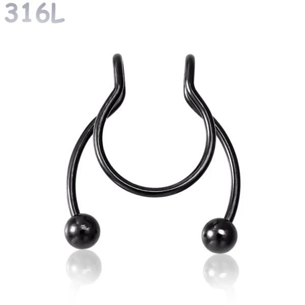 Faux Piercing Nez Septum Fer à Cheval à Billes Acier 316L Noir PVD Faux Piercing Nez Septum Fer à Cheval à Billes Acier 316L Noir PVD