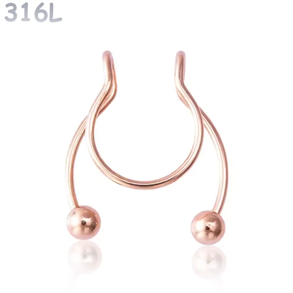 Faux Piercing Nez Septum Fer à Cheval à Billes Acier 316L Or Rose PVD Faux Piercing Nez Septum Fer à Cheval à Billes Acier 316L Or Rose PVD