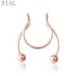 Faux Piercing Nez Septum Fer à Cheval à Billes Acier 316L Or Rose PVD