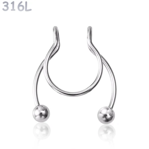 Faux Piercing Nez Septum Fer à Cheval à Billes Acier 316L Poli Faux Piercing Nez Septum Fer à Cheval à Billes Acier 316L Poli
