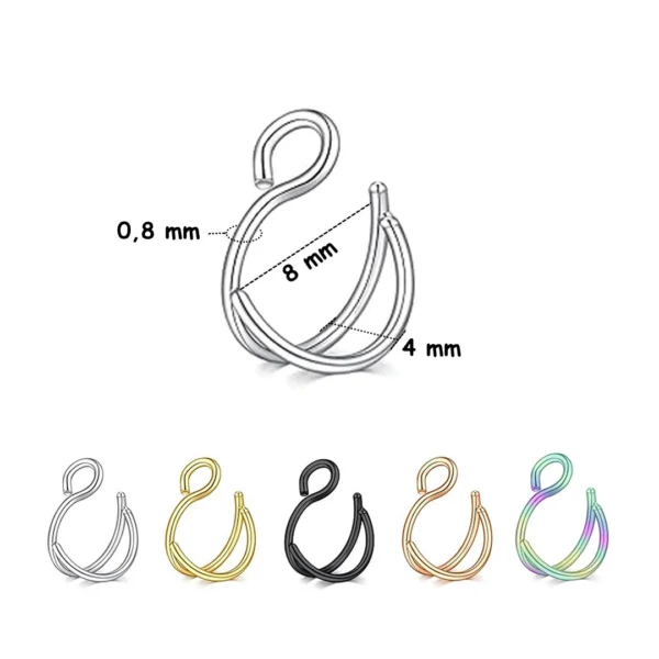 Faux Piercing Nostril Double Anneau Acier 316L (dimensions) Faux Piercing Nostril Double Anneau Acier 316L (dimensions).