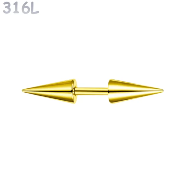 Piercing Barbell Court à Pointes Allongées Acier 316L Doré PVD Piercing Barbell Court à Pointes Allongées Acier 316L Doré PVD.