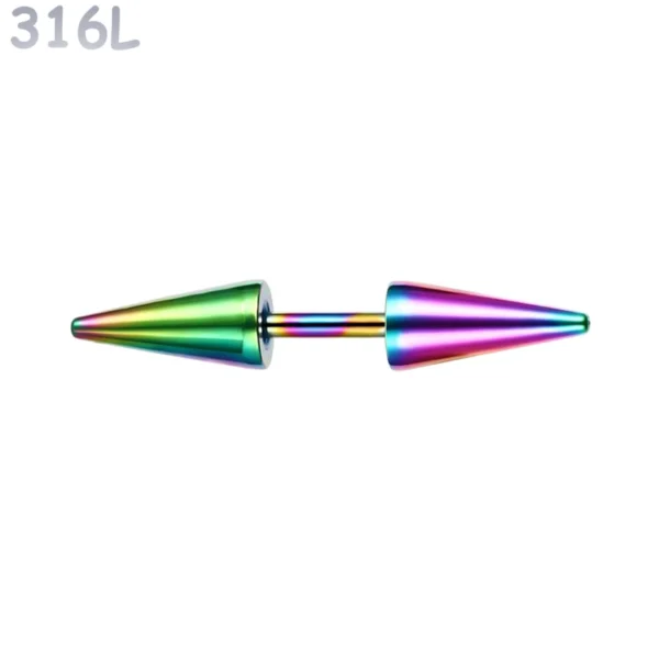 Piercing Barbell Court à Pointes Allongées Acier 316L Multicolore PVD Piercing Barbell Court à Pointes Allongées Acier 316L Multicolore PVD.