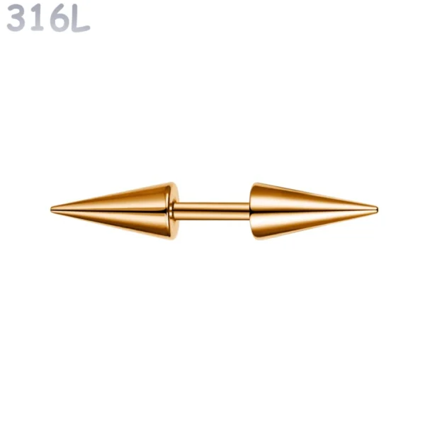 Piercing Barbell Court à Pointes Allongées Acier 316L Or Rose PVD Piercing Barbell Court à Pointes Allongées Acier 316L Or Rose PVD.