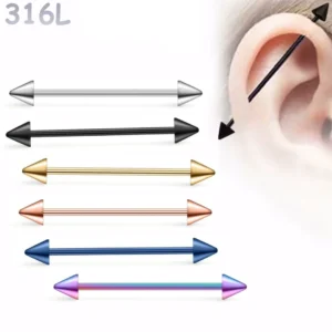 Piercing Industriel Barbell 14G avec Pointes Acier 316L.