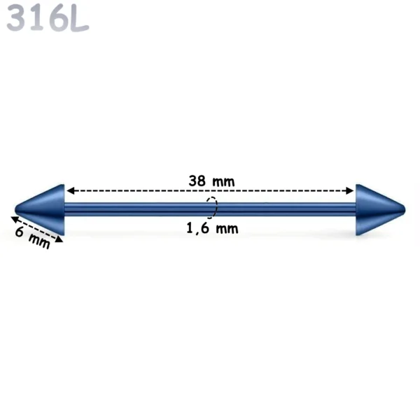 Piercing Industriel Barbell 14G avec Pointes Acier Chirurgical Bleu Marine PVD Piercing Industriel Barbell 14G avec Pointes Acier Chirurgical Bleu Marine PVD