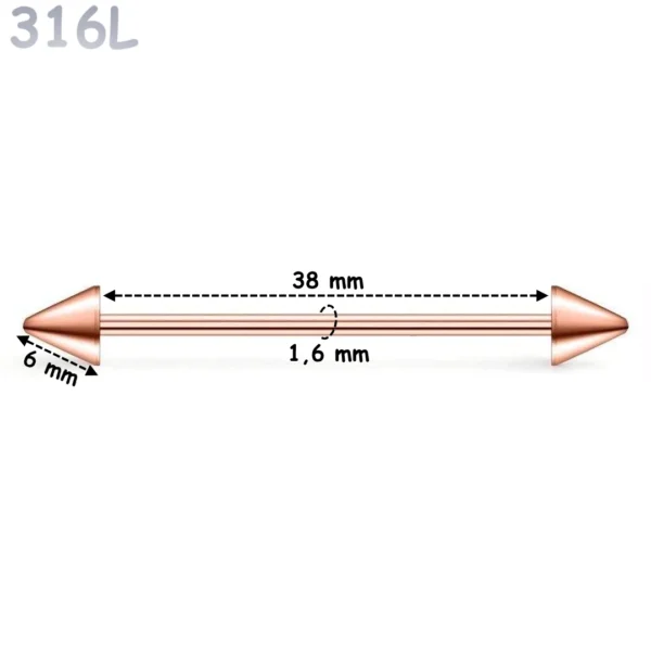 Piercing Industriel Barbell 14G avec Pointes Acier Chirurgical Or Rose PVD Piercing Industriel Barbell 14G avec Pointes Acier Chirurgical Or Rose PVD