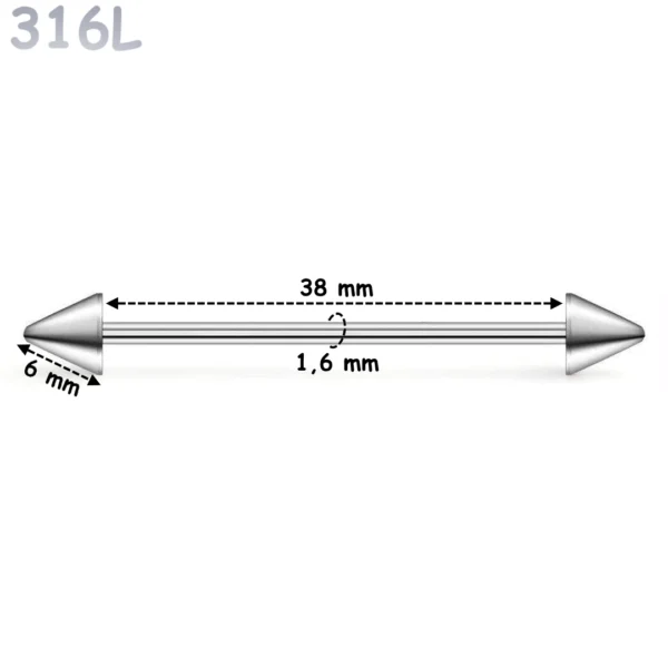 Piercing Industriel Barbell 14G avec Pointes Acier Chirurgical Poli Piercing Industriel Barbell 14G avec Pointes Acier Chirurgical Poli