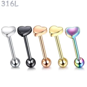Piercing Langue Cœur Acier 316L Barbell 16 mm.
