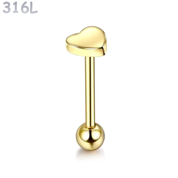 Piercing Langue Cœur Acier Chirurgical Doré PVD Barbell 16 mm Piercing Langue Cœur Acier Chirurgical Doré PVD Barbell 16 mm.
