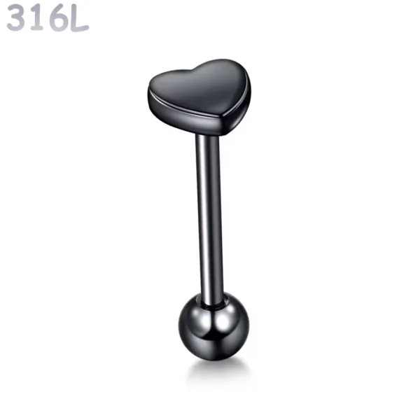 Piercing Langue Cœur Acier Chirurgical Noir PVD Barbell 16 mm Piercing Langue Cœur Acier Chirurgical Noir PVD Barbell 16 mm.