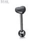 Piercing Langue Cœur Acier Chirurgical Noir PVD Barbell 16 mm.