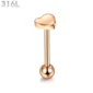 Piercing Langue Cœur Acier Chirurgical Or Rose PVD Barbell 16 mm.