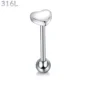 Piercing Langue Cœur Acier Chirurgical Poli Barbell 16 mm.