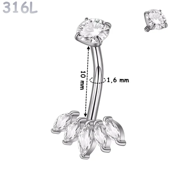 Piercing Nombril 5 Zirconiums Marquise Acier 316L Poli Piercing Nombril 5 Zirconiums Marquise Acier 316L Poli.