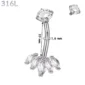 Piercing Nombril 5 Zirconiums Marquise Acier 316L Poli.