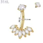 Piercing Nombril 7 Zirconiums Marquise Acier 316L Doré PVD.
