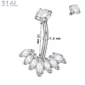 Piercing Nombril 7 Zirconiums Marquise Acier 316L Poli.