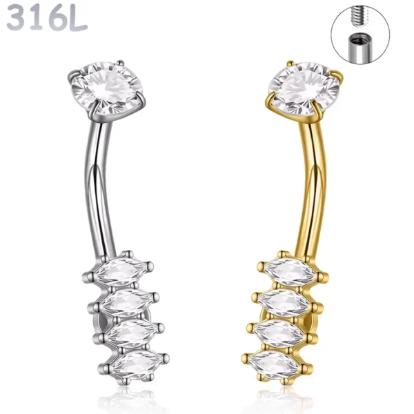Piercing Nombril Cascade de Zirconiums Marquise Acier 316L Piercing Nombril Cascade de Zirconiums Marquise Acier 316L.