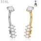 Piercing Nombril Cascade de Zirconiums Marquise Acier 316L.