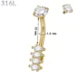 Piercing Nombril Cascade de Zirconiums Marquise Acier 316L Doré PVD