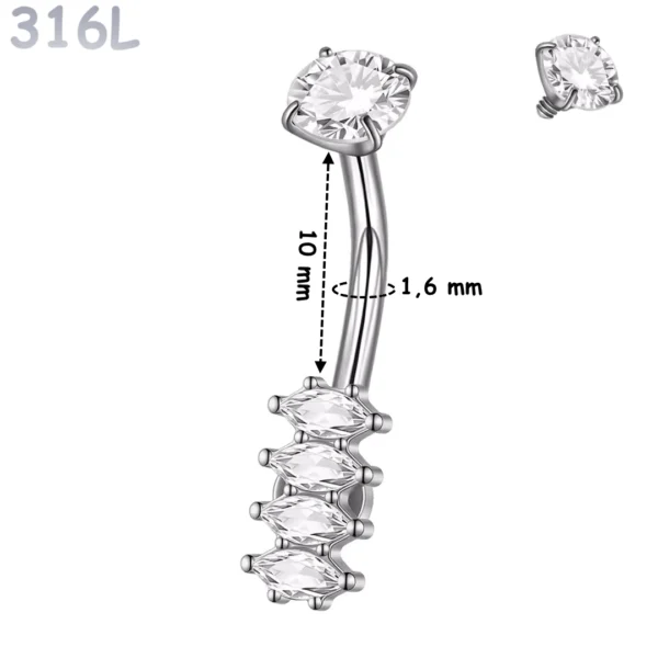 Piercing Nombril Cascade de Zirconiums Marquise Acier 316L Poli Piercing Nombril Cascade de Zirconiums Marquise Acier 316L Poli