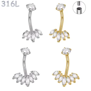 Piercing Nombril Zirconiums Marquise Acier 316L.