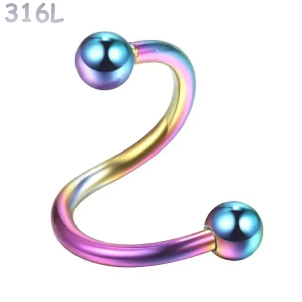 Piercing Spirale (Twist) en Acier 316L Multicolore PVD Piercing Spirale (Twist) en Acier 316L Multicolore PVD.