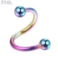 Piercing Spirale (Twist) en Acier 316L Multicolore PVD.