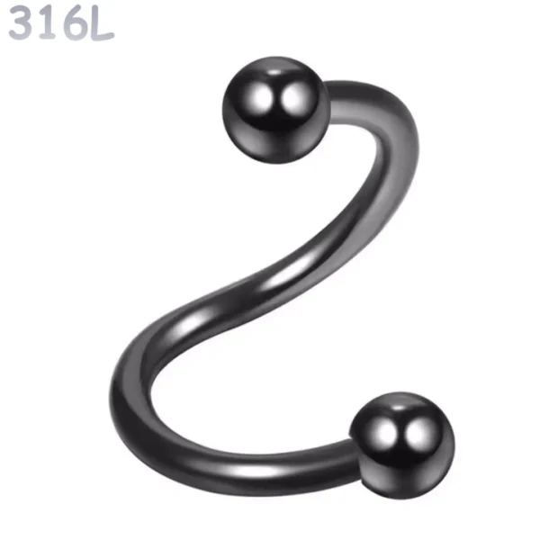 Piercing Spirale (Twist) en Acier 316L Noir PVD Piercing Spirale (Twist) en Acier 316L Noir PVD.