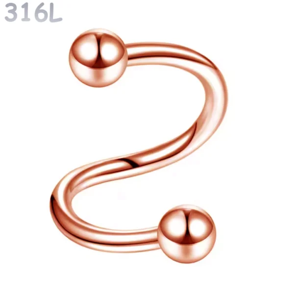 Piercing Spirale (Twist) en Acier 316L Or Rose PVD Piercing Spirale (Twist) en Acier 316L Or Rose PVD.