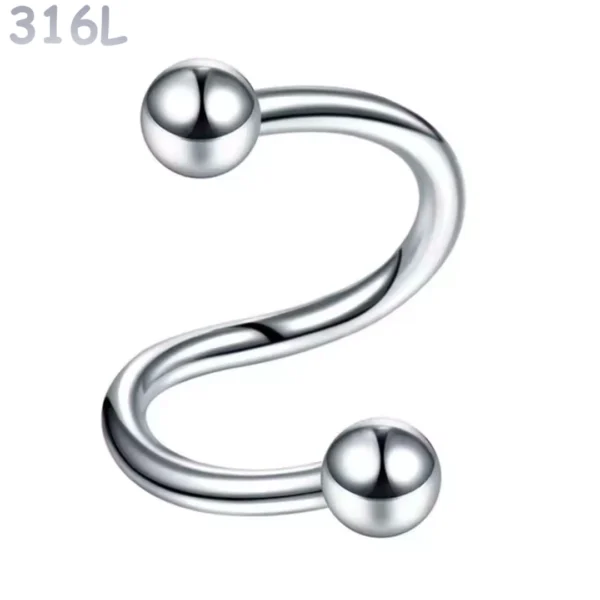 Piercing Spirale (Twist) en Acier 316L Poli Piercing Spirale (Twist) en Acier 316L Poli.