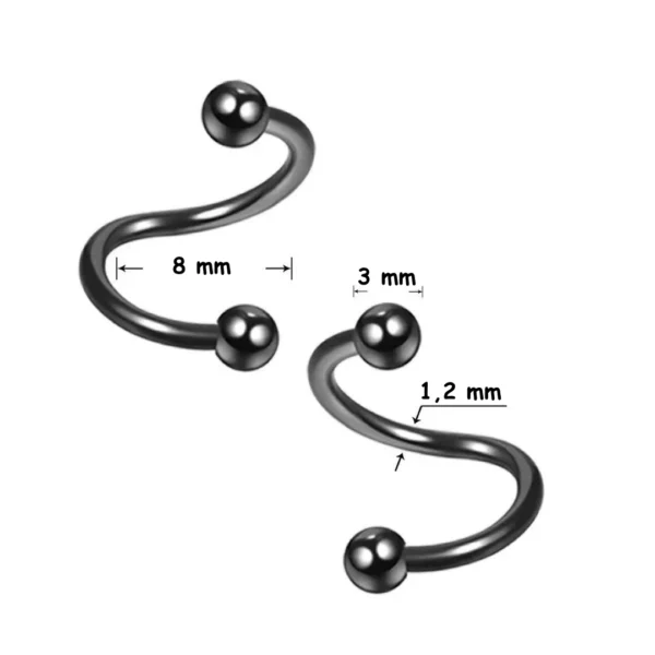Piercing Spirale (Twist) en Acier 316L (dimensions) Piercing Spirale (Twist) en Acier 316L (dimensions).