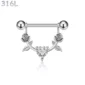 Piercing Téton Arc Fleuri Roses & Cœur Serti Acier 316L.